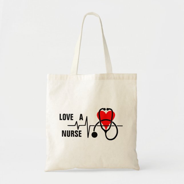 Tote Bag Love a Nurse Heart Stethoscope Design (Devant)