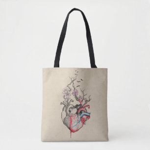 Tote Bag Love art Surreal Coeurs anatomiques Fleurs Vintage