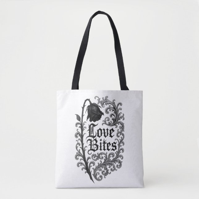 Tote Bag Love Bites : Gothique Rose Tattoo Design (Devant)