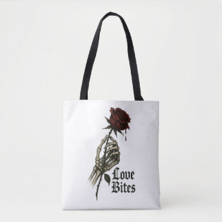Tote Bag Love Bites : Rose gothique & Skeleton Hand Art