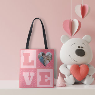 Tote Bag Love Couple Photo Coeurs roses Motif Valentines