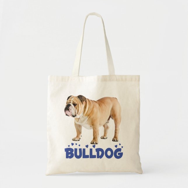Tote Bag Love English Bulldog Puppy Dog Blue Hearts (Devant)