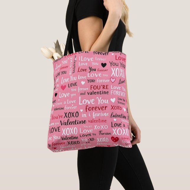 Tote Bag Love Forever - Saint Valentin Motif de typographie (De près)