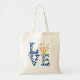 Tote Bag Love Hanoukka Jewish Holiday Menorah