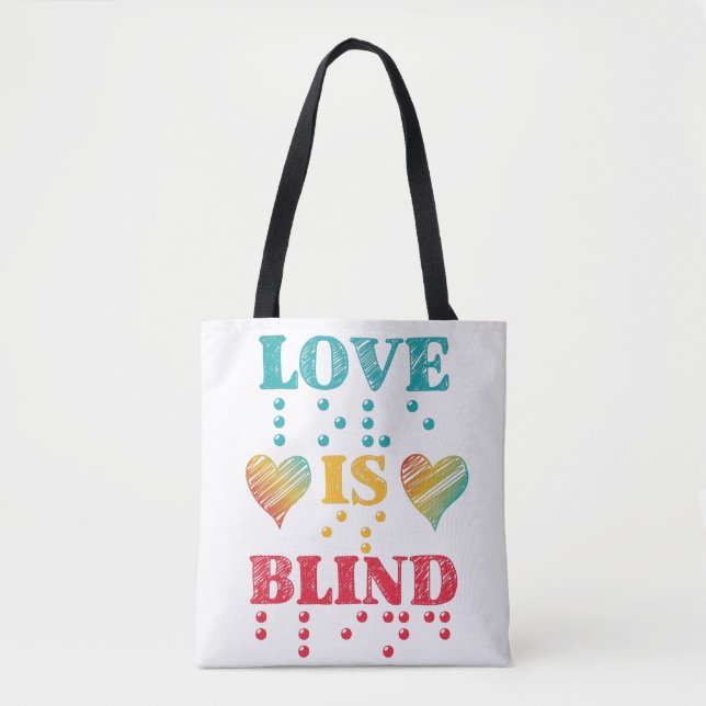 Tote Bag Love Is Blind Braille Hearts (Devant)
