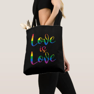 Tote Bag Love Is Love Script LGBT Black