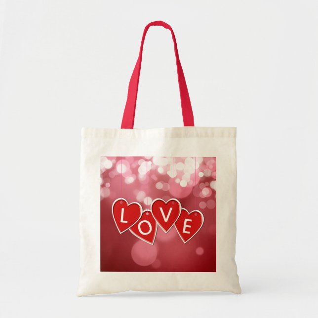 Tote Bag Love Lettering Red Hearts (Devant)