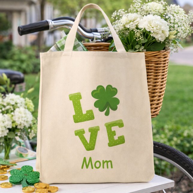Tote Bag Love Mom Green Block Lettres St patrick Holiday (Créateur téléchargé)