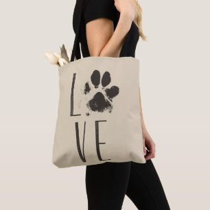 Tote Bag Love Pet Paw Print Brown Grunge Typografy