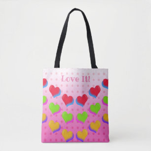 Tote Bag Love Rainbow Hearts Cute Fun Rose Retro Motif