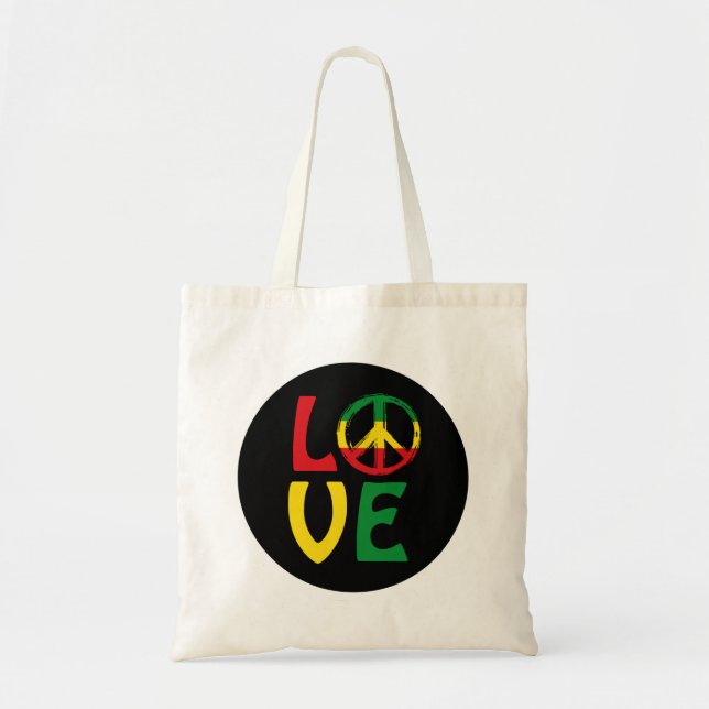 Tote Bag LOVE Reggae avec symbole de paix (Devant)