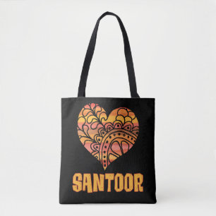 Tote Bag Love Santoor Orange Mandala Heart Musique indienne