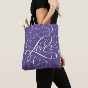 Tote Bag LOVE Script Lettrage violet Tourbillonnant Ultra V