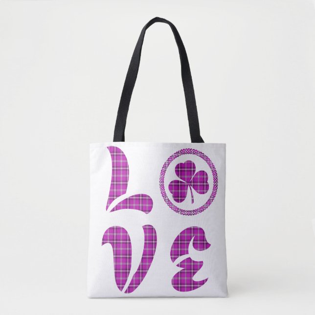 Tote Bag Love Shamrock Plaid Pink Black Classic (Devant)