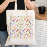 Tote Bag Love Shopping et Fleurs Fleur sauvage coloré<br><div class="desc">Sac fourre-tout écrit à la main avec des textes fantaisistes et décoré de fleurs sauvages colorés. "I love shopping flowers" est entièrement modifiable, si vous voulez customiser le libellé. Le design est imprimé sur les deux côtés avec une jolie aquarelle motif de fleurs sauvages de prairie. Parcourez la collection de...</div>