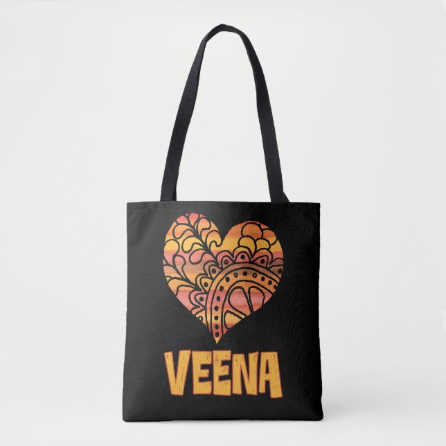 Tote Bag Love Veena Orange Mandala Heart Musique indienne (Devant)