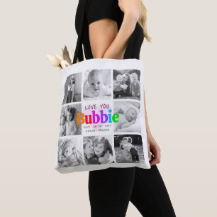 Tote Bag Love You Bubbie Colorful Modern 8 Photo Collage