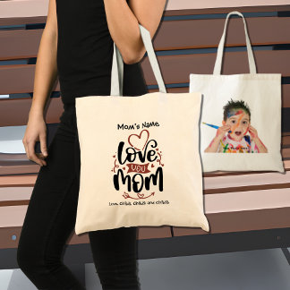 Tote Bag Love You Mom Colorful Photo personnalisable