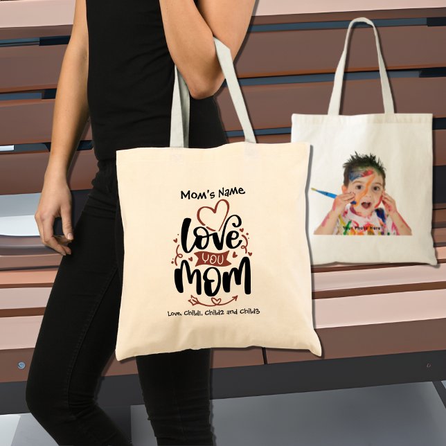 Tote Bag Love You Mom Colorful Photo personnalisable (Créateur téléchargé)