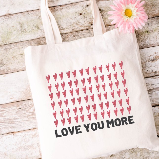 Tote Bag Love You More Red And Pink Heart Pattern  (Love You More Red And Pink Heart Pattern Tote Ba)