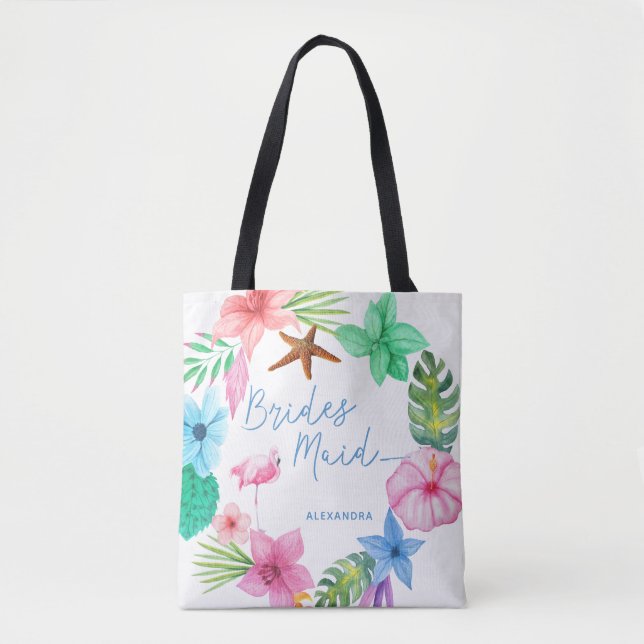 Tote Bag Luau destination mariage bidesmaid floral tropical (Devant)