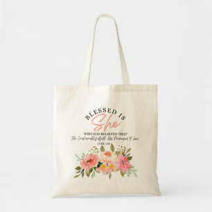 Tote Bag Luc 1:45 Béni est Elle Écriture Florale