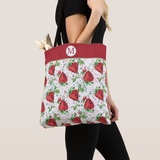 Tote Bag Lucieux Motif de fraises d'été Monogramme (De près)