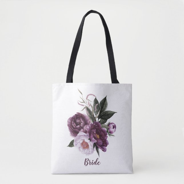 Tote Bag Lucique violet foncé et pivoines de prune mariée F (Devant)