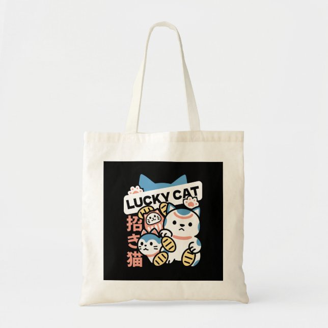 Tote Bag Lucky Cat Art – Maneki Neko with Gold Coin (Devant)