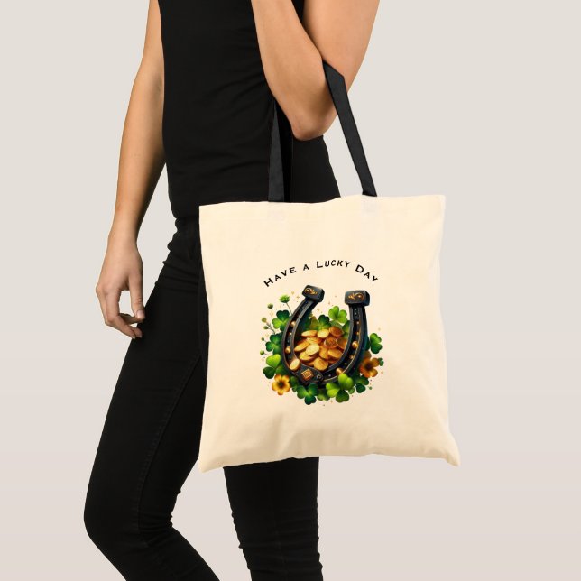 Tote Bag Lucky Horseshoe et Gold Coins St. Patrick's Day (Devant (produit))
