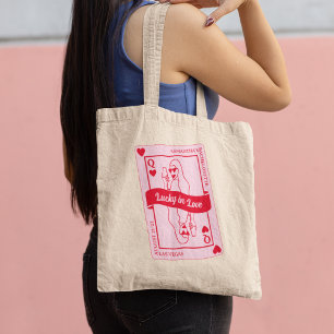 Tote Bag Lucky In Love Nom Personnalisé Rose & Rouge Bachel