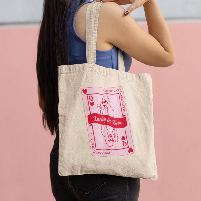 Tote Bag Lucky In Love Nom Personnalisé Rose & Rouge Bachel (Lucky In Love Custom Name Pink & Red Bachelorette Tote Bag)