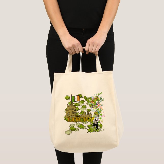 Tote Bag Lucky Leprechaun et son château irlandais (Devant (produit))