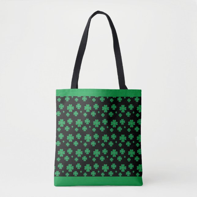 Tote Bag Lucky Motif Clover en vert et noir (Devant)