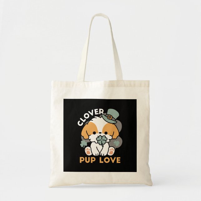 Tote Bag Lucky Pup with Clover - St. Patrick's Day Cadeau (Devant)