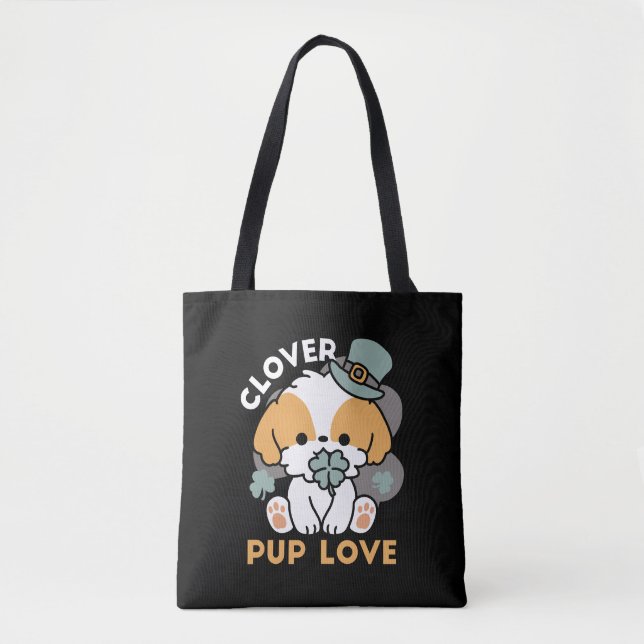 Tote Bag Lucky Pup with Clover - St. Patrick's Day Cadeau (Devant)