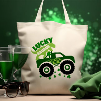 Tote Bag Lucky Saurus Rex Saint Patrick Dinosaur shamrock