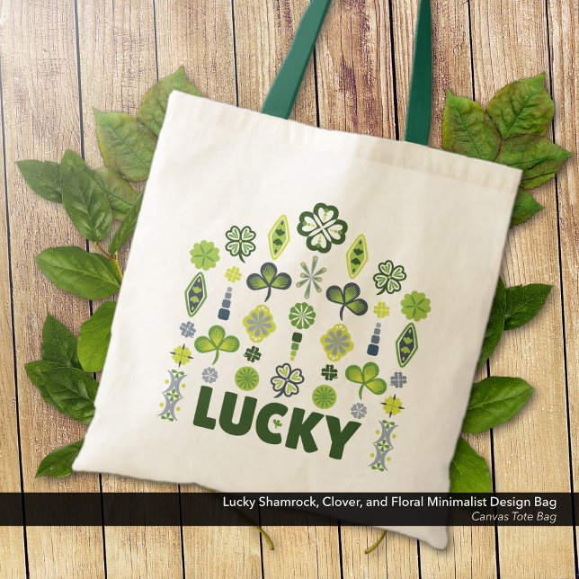 Tote Bag Lucky Shamrock Clover Floral Minimaliste (Lucky Shamrock, Clover, and Floral Minimalist Canvas Tote Bag)