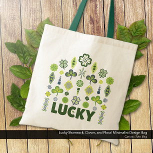 Tote Bag Lucky Shamrock Clover Floral Minimaliste