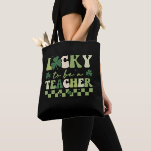 Tote Bag Lucky To Be Teacher Super Retro St Patrick's Day