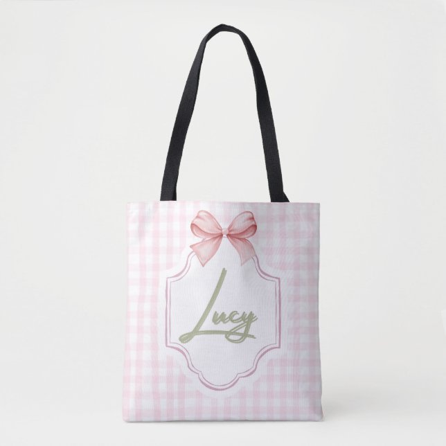 Tote Bag Lucy Baby Girl Nursery Bow&En vichy personnalisée (Devant)