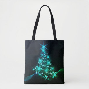 Tote Bag Lueur verte des étoiles sur le sapin de Noël sombr