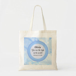 Tote Bag Lumière du monde Baby Blue Bible Verse Nom