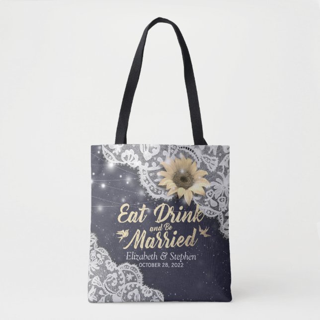 Tote Bag Lumières de mariage de bienvenue en dentelle tourn (Devant)