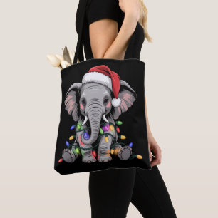 Tote Bag Lumières de Noël d'éléphant Vacances de Noël Anima