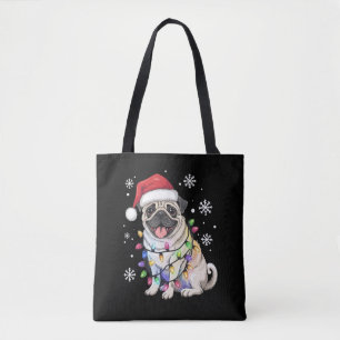 Tote Bag Lumières de Noël Santa Pug Xmas Amateur de Chien
