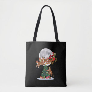 Tote Bag Lumières de sapin de Noël Drôle de Père Noël cheva