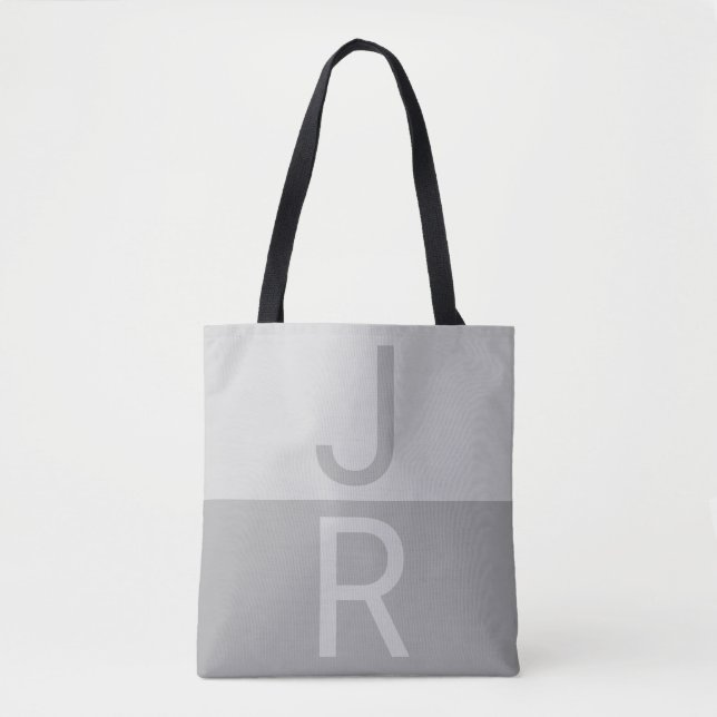 Tote Bag Lumineuses Gris & Gris Initiales Modernes Monogram (Devant)