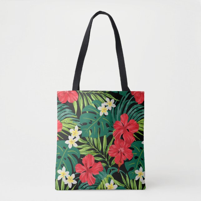 Tote Bag Luna Hibiscus Garden Hawaiian - Black Beach Bag (Devant)