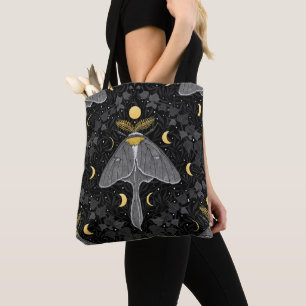 Tote Bag Luna moth, phases de lune et lierre damassé patron